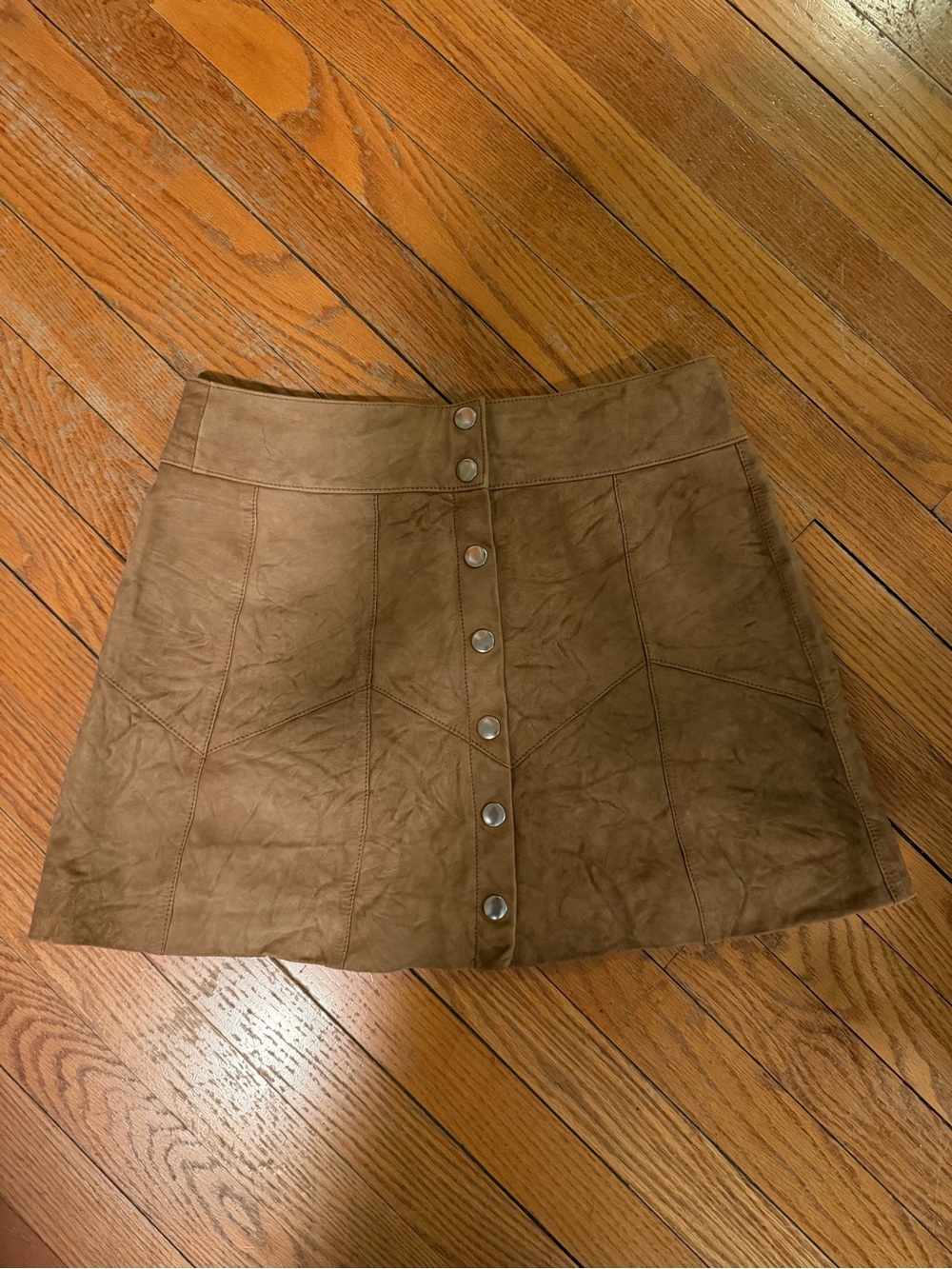 Sezane distressed goat leather Women’s Tan Button-Front Mini Skirt